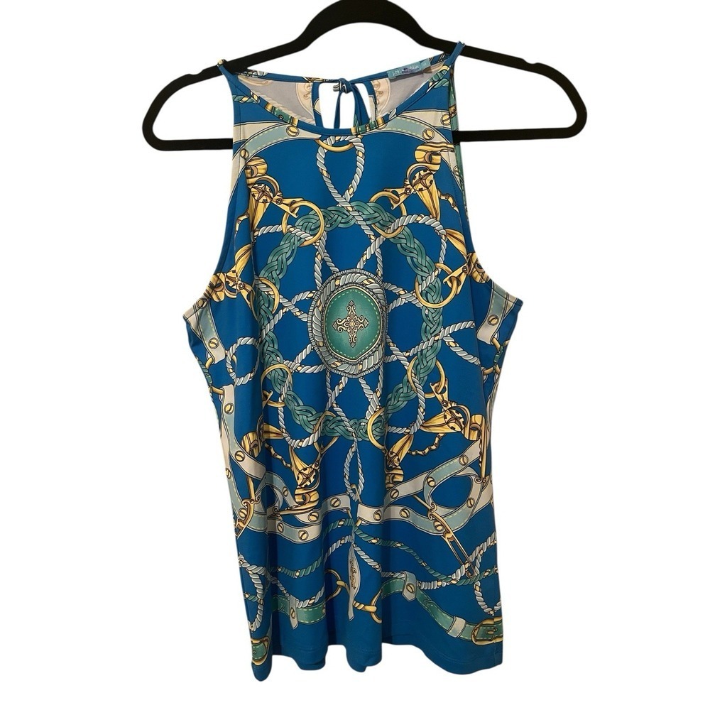 J. McLaughlin Cheshire‎ Halter Top Medium Navy Gold Nautical Print Sleeveless